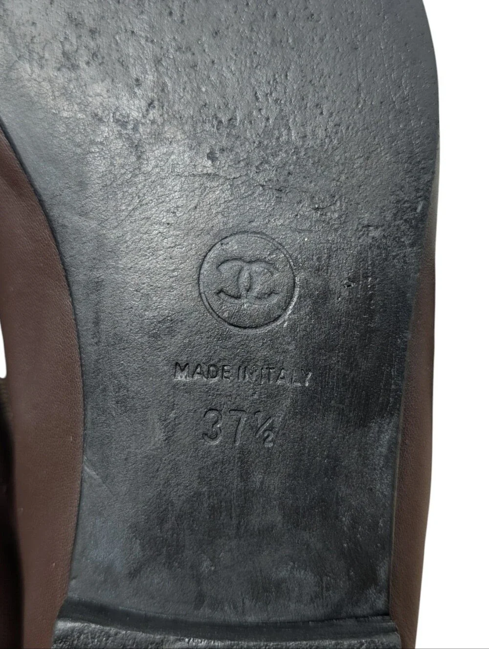 Chanel Brown Leather Cap Toe Interlocking CC Ballerina Ballet Flats Size EU 37.5